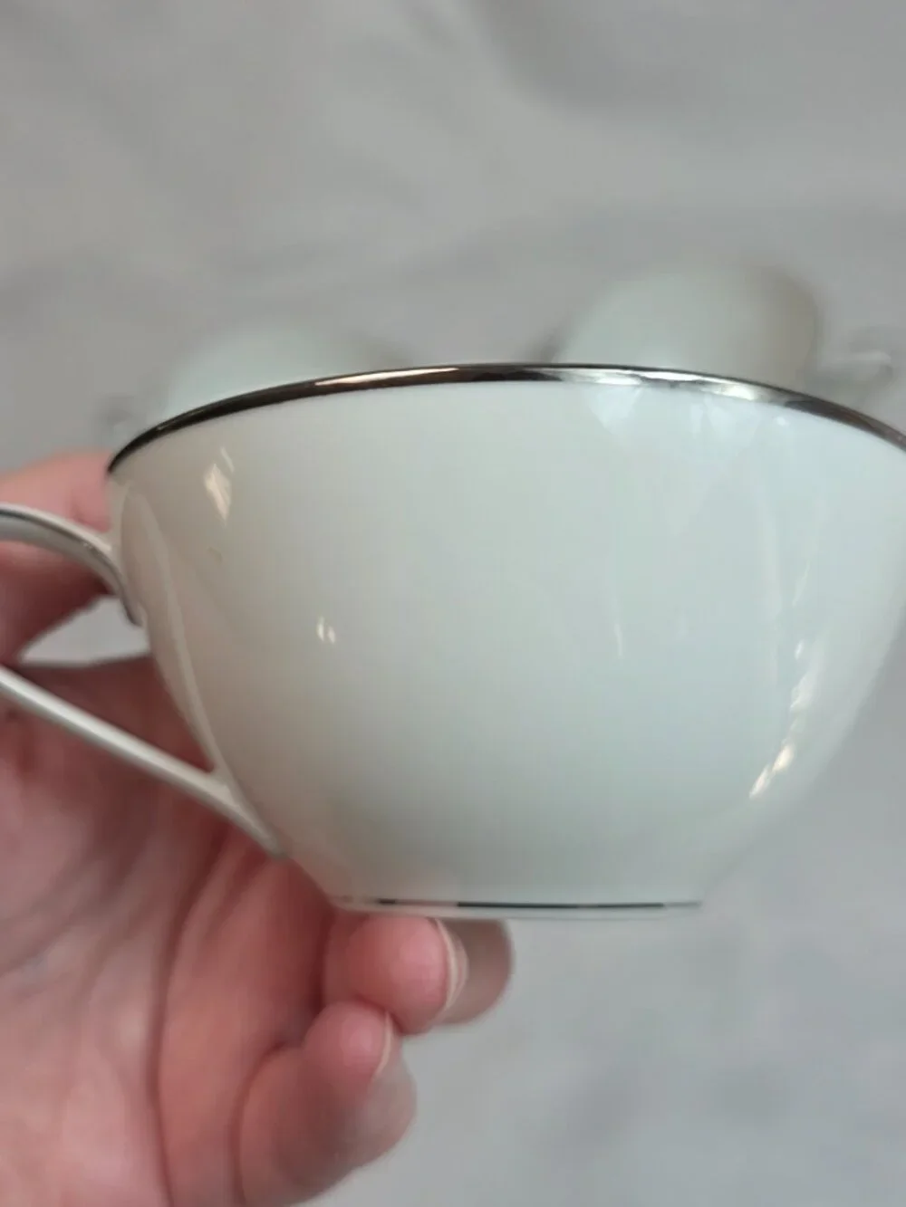 FOUR Noritake Colony Cup & Saucer Sets White Coupe Shape Platinum Trim